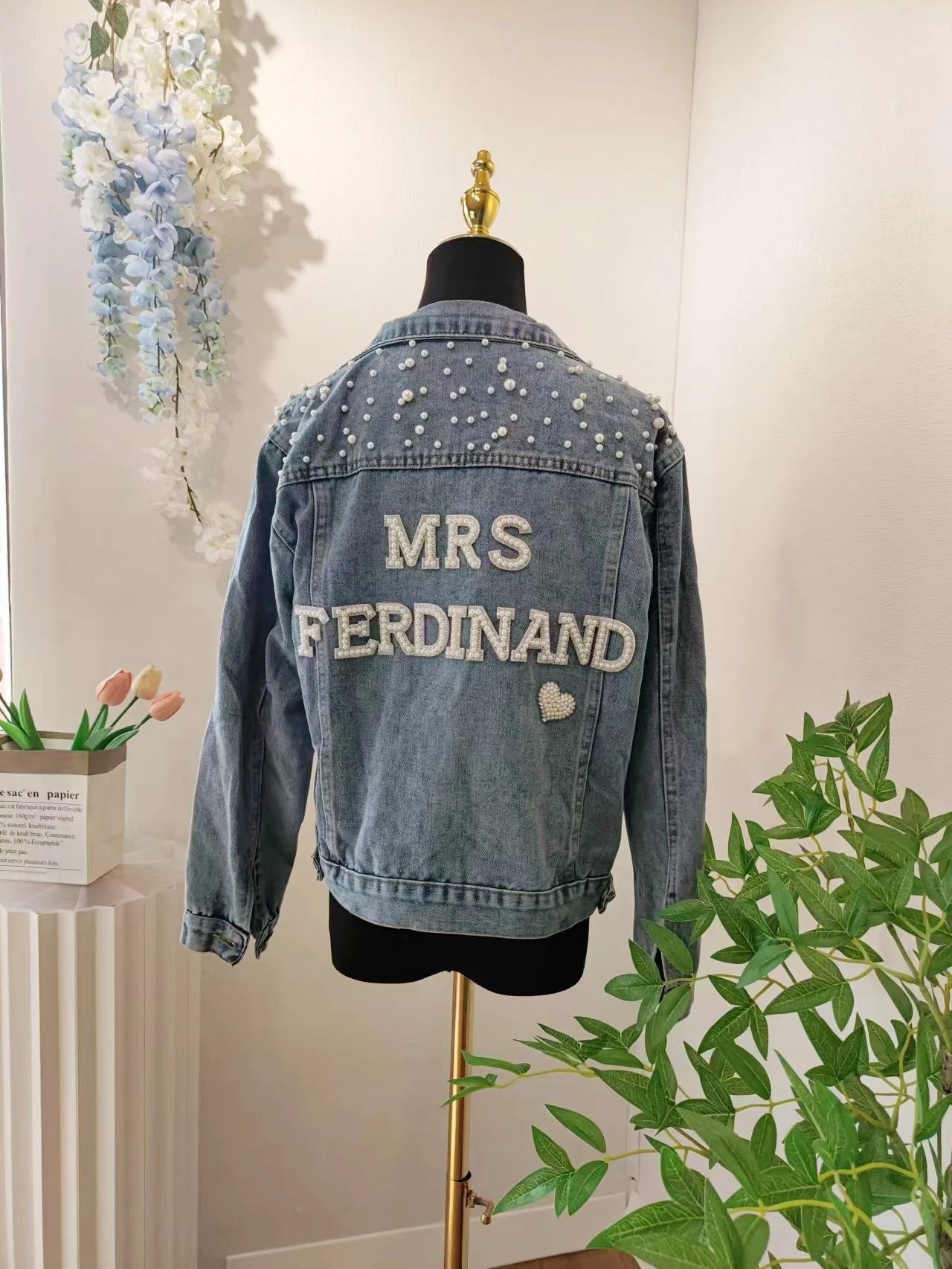 BRIDE Rhinestone Custom Bridal Denim Jacket Future Mrs Wedding Jackets Wifey Name Pearl Detailing Personalized Bridal Party Coat