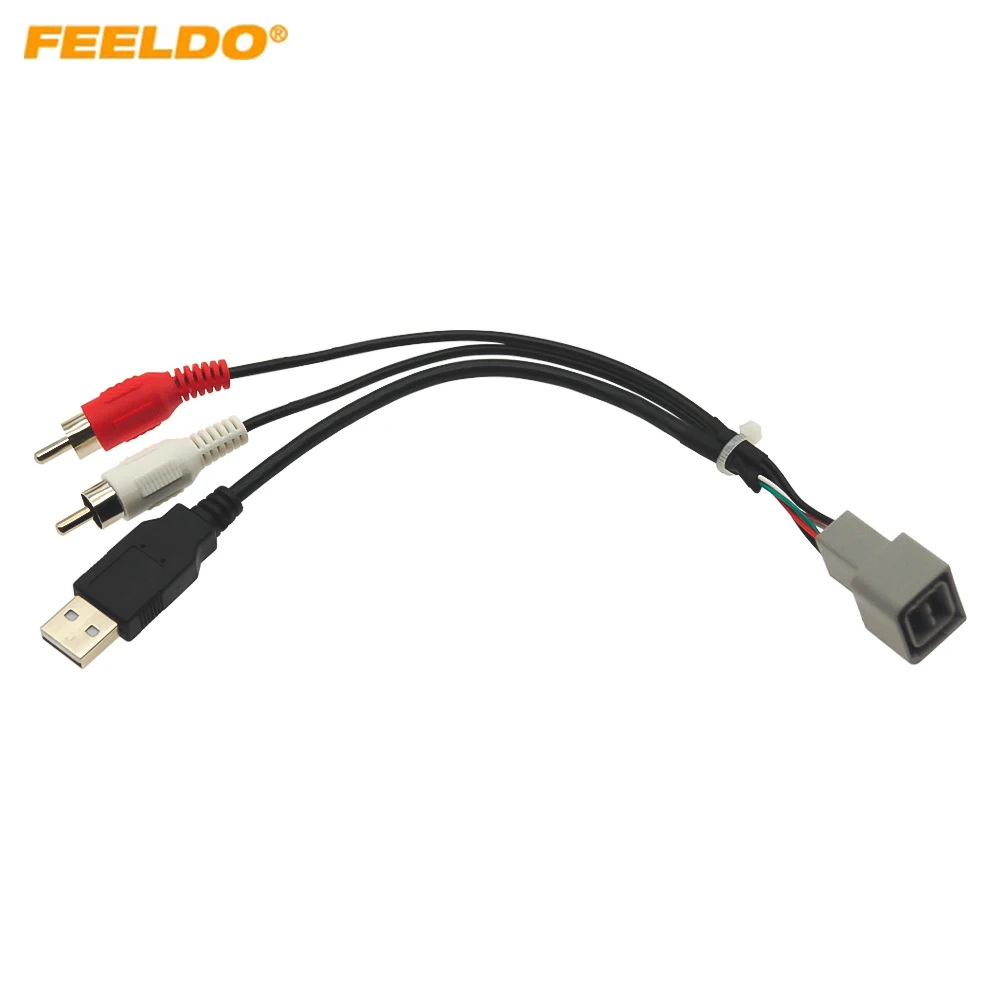 

FEELDO Car 2-RCA Male USB A Male Plug RCA Adapter Audio Converter AUX Cable For Nissan Cube Juke Versa AV Cable #FD6217