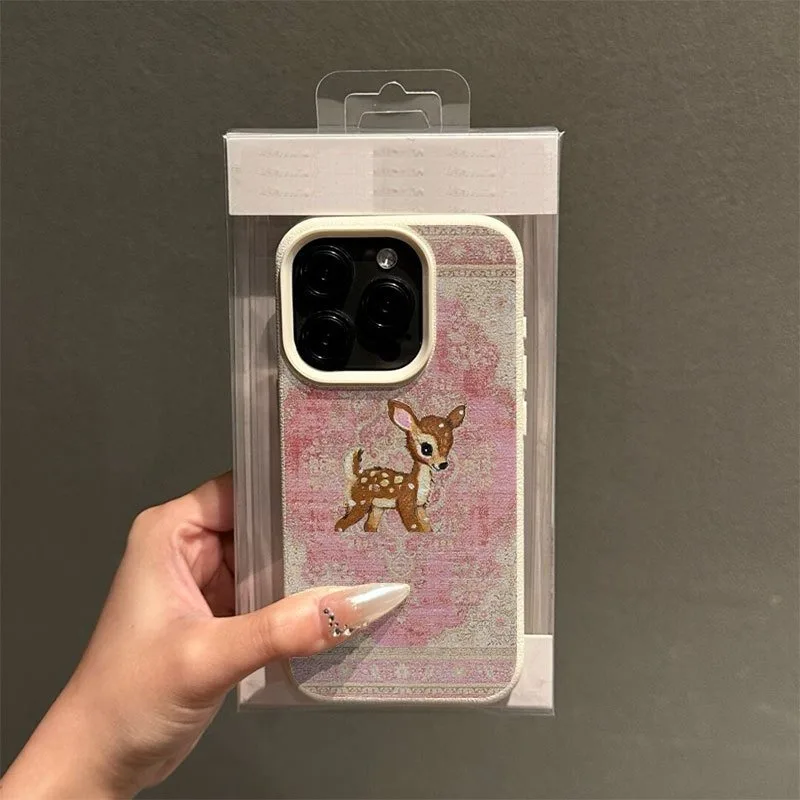 Luxurious Brown Deer Textured Lychee Pattern Soft Phone Case