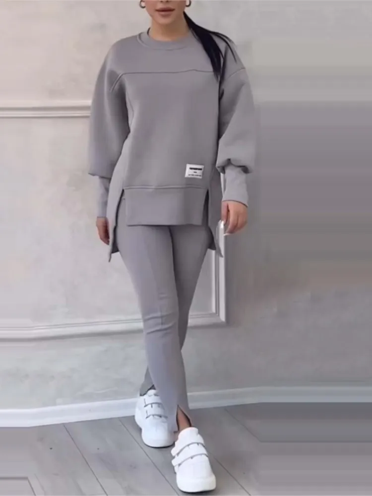 New women's ordinary fashion blouse + pants autumn winter S neck long sleeve women's sports suit 2 piece set