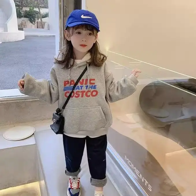 

Girls Spring Autumn Winter Casual Hooded Velvet Sweatshirts 3-13 Years Boys Girl Leisure Korean Style Outfits Tops Kids Clothing