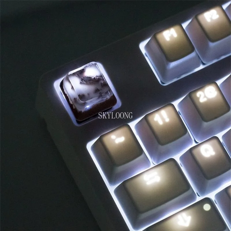 Nova Artesanal Backlight Resina Keycaps para Cherry mx Interruptor Teclado Mecânico Oem r4 Luminosa Neve Montanha Selva Bonés de Madeira Chave - Imagem 5