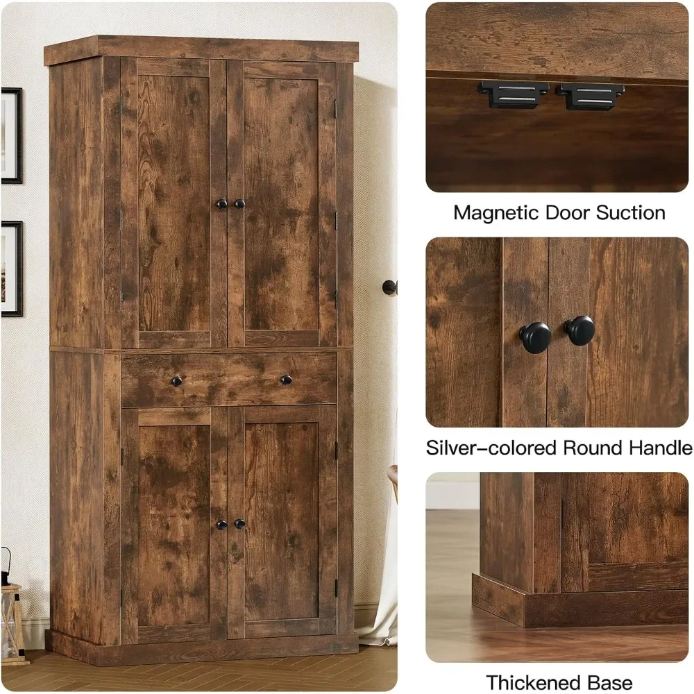72 inch kitchen utensil cabinet, high storage cabinet with 4 doors and 1 drawer, independent cabinet with 6 hangers 6
