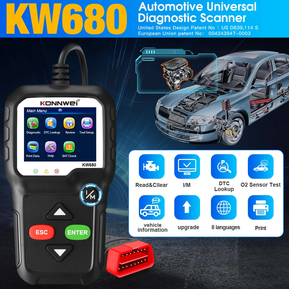 KONNWEI Car OBD2 Scanner KW680, Diagnostic Tool with Read Clear Codes DTC Lookup O2 Sensor Test and Live Data 2026 - Image 2