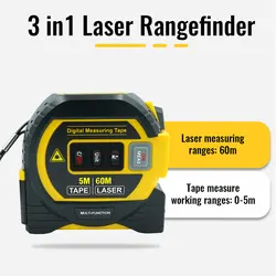 Enhanced Backlit 3-in-1 Laser Distance & Tape Measurement Device with LCD Display (60m and 5m type)
