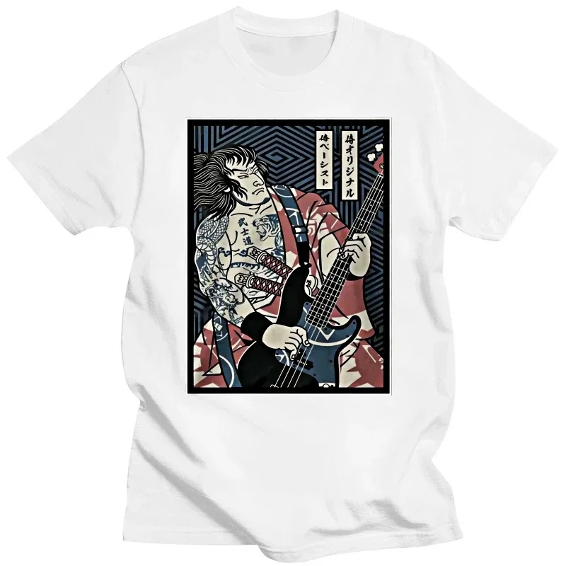 

Модная мужская черная футболка с коротким рукавом, мужские футболки для фитнеса, летние топы большого размера, Забавные футболки с японским Самураем, гитарой