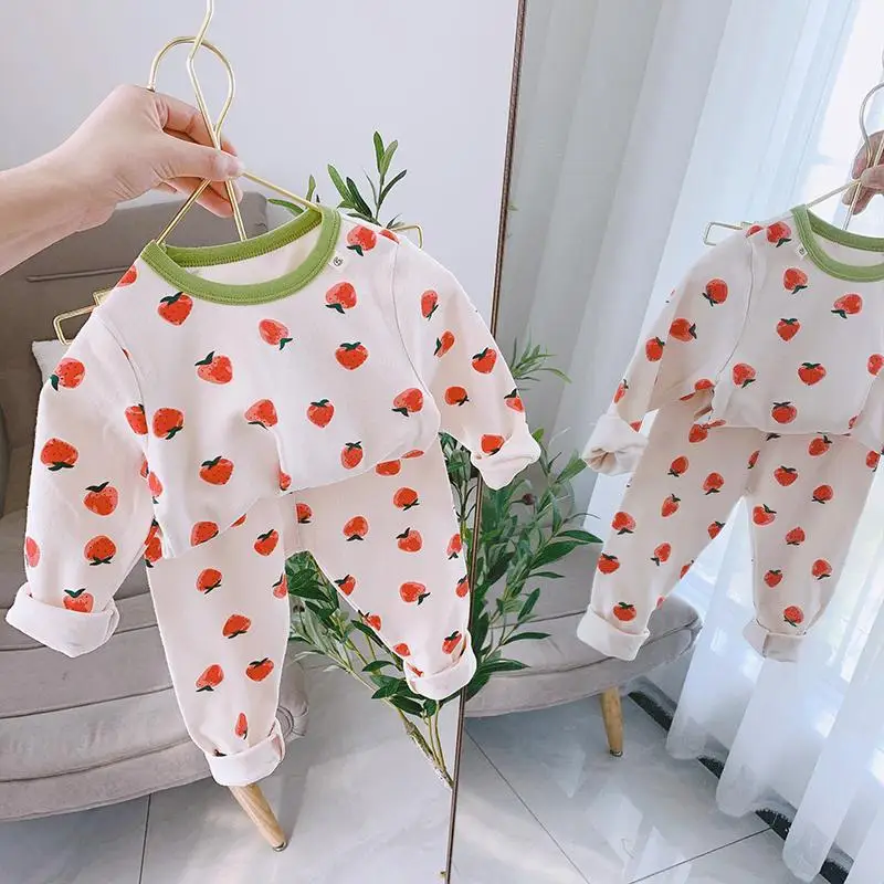 Kids Clothes Set Baby Girl Clothing Set Korean Spring Autumn Children Cotton Floral Home Clothing Underwear