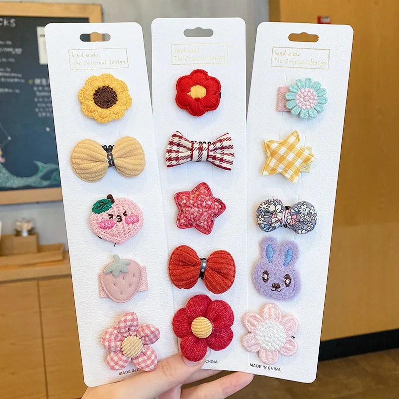 

5PCS Hair Accessories Cute Flower Infant Girl Hairpins Lovely Cartoon Kids Hair Clip Handmade Headdress Children Bow Headwear