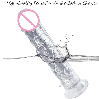 Realistic Dildo for Women,Silicone Beginner Clear Dildo with Strong Suction Cup Hands-Free Play for Adult Sex Masturbator G Spot 4