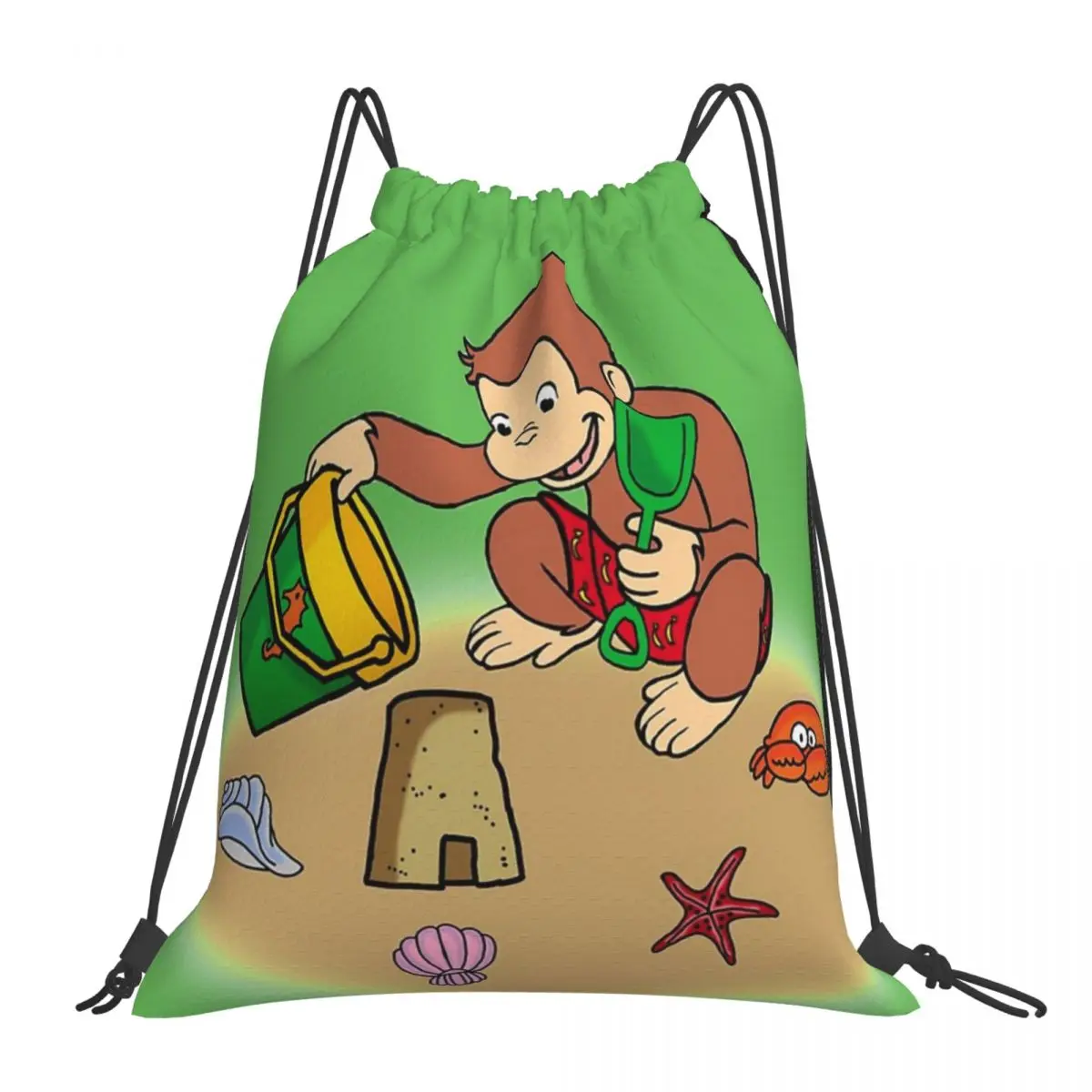 

Curious George Summer Backpacks Casual Portable Drawstring Bags Drawstring Bundle Pocket Shoes Bag Book Bags For Travel Students