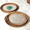 Rattan Basket HandWoven Fruit Storage Breakfast Severing Tray Drinks Snack Coffee Platters Bread Plate Home Tableware Organizer 5