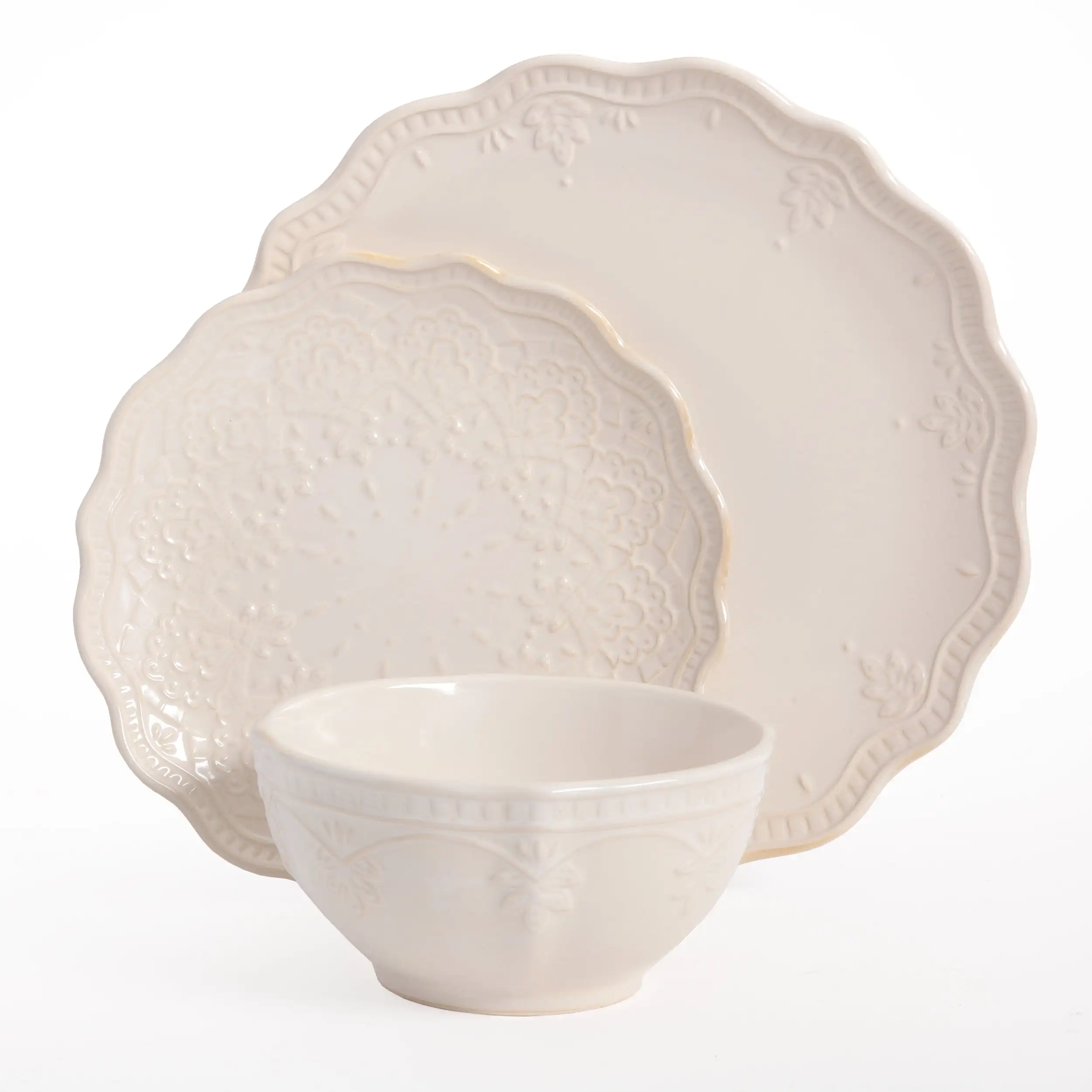 

Farmhouse Lace 12-Piece Dinnerware Set, Linen