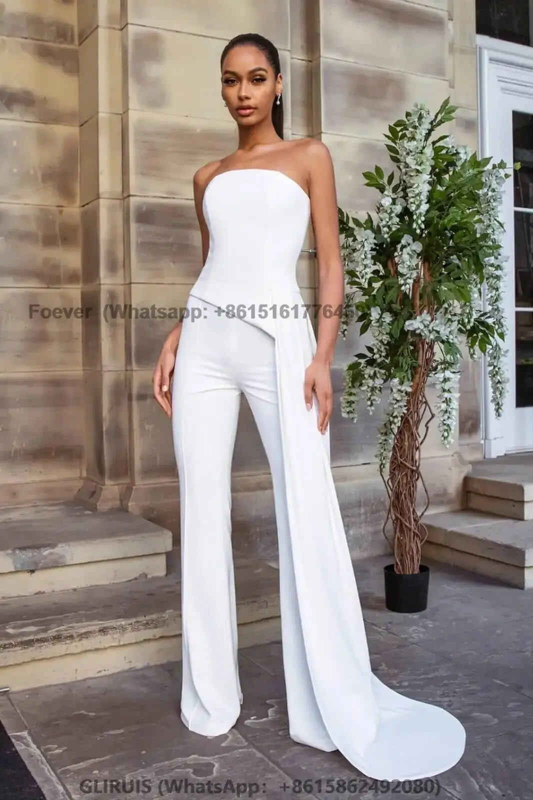 

Strapless Crepe Wedding Dress فساتين السهرة Sheath Floor Length Bridal Gowns Maxi Jumpsuit Robe de soirée for Women