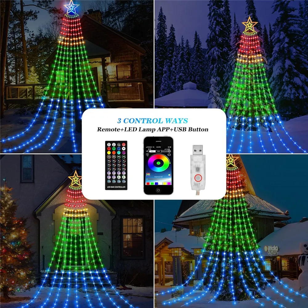 305-LED RGB Remote Control Star Lights, 3 Meters USB Powered with App and 10 Modes For Tree, Patio, Garden Birthday Decoration