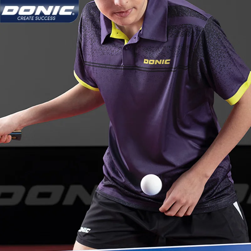 Authentic DONIC Lapel Table Tennis Jersey Quick Dry Sports T-shirt Breathable Short Sleeve Ping Pong Shirt Men and Women sport t shirt badminton table tennis clothes set