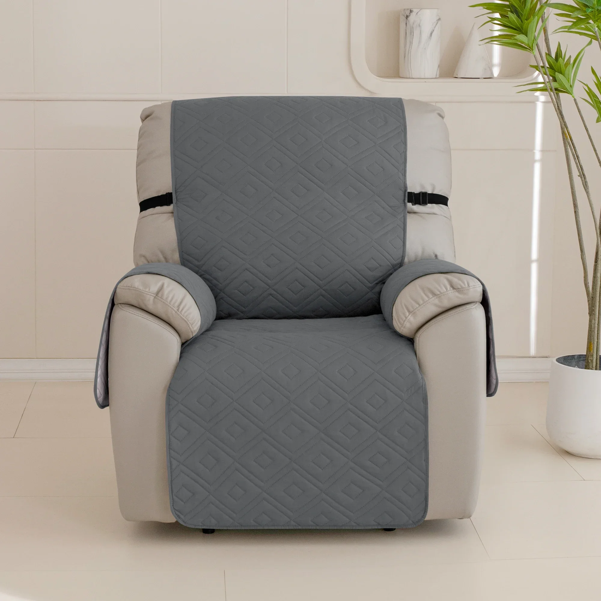 Quilted Recliner Sofa Cover Water Repellent Reclining Chair Covers Pet Kid Dogs Mat Armchairs Slipcovers with Elastic Strap 3