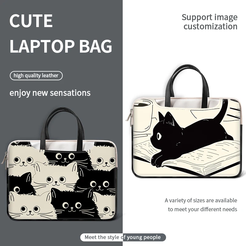 Diy pu Laptop Bolsa com Tampa do Gato Bolsa de Transporte Luva Handle Macbook hp Asus Acer Lenovo Acessórios 12 13 14 15 17