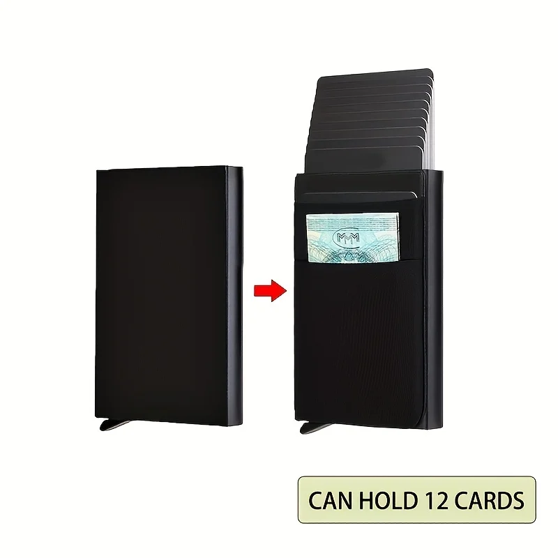 Slim Aluminum RFID Wallet with Elastic Back Pouch and Automatic Card Pop-Up Mechanism