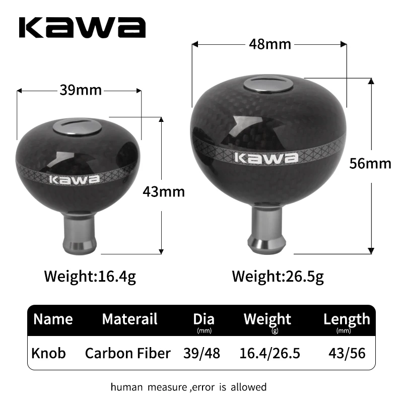 Kawa 1pc Fishing Reel Carbon Fiber Handle Knob Super Light Only 26g/16g Suit For 2000-10000 Series Spinning Reel Handle Knob DIY