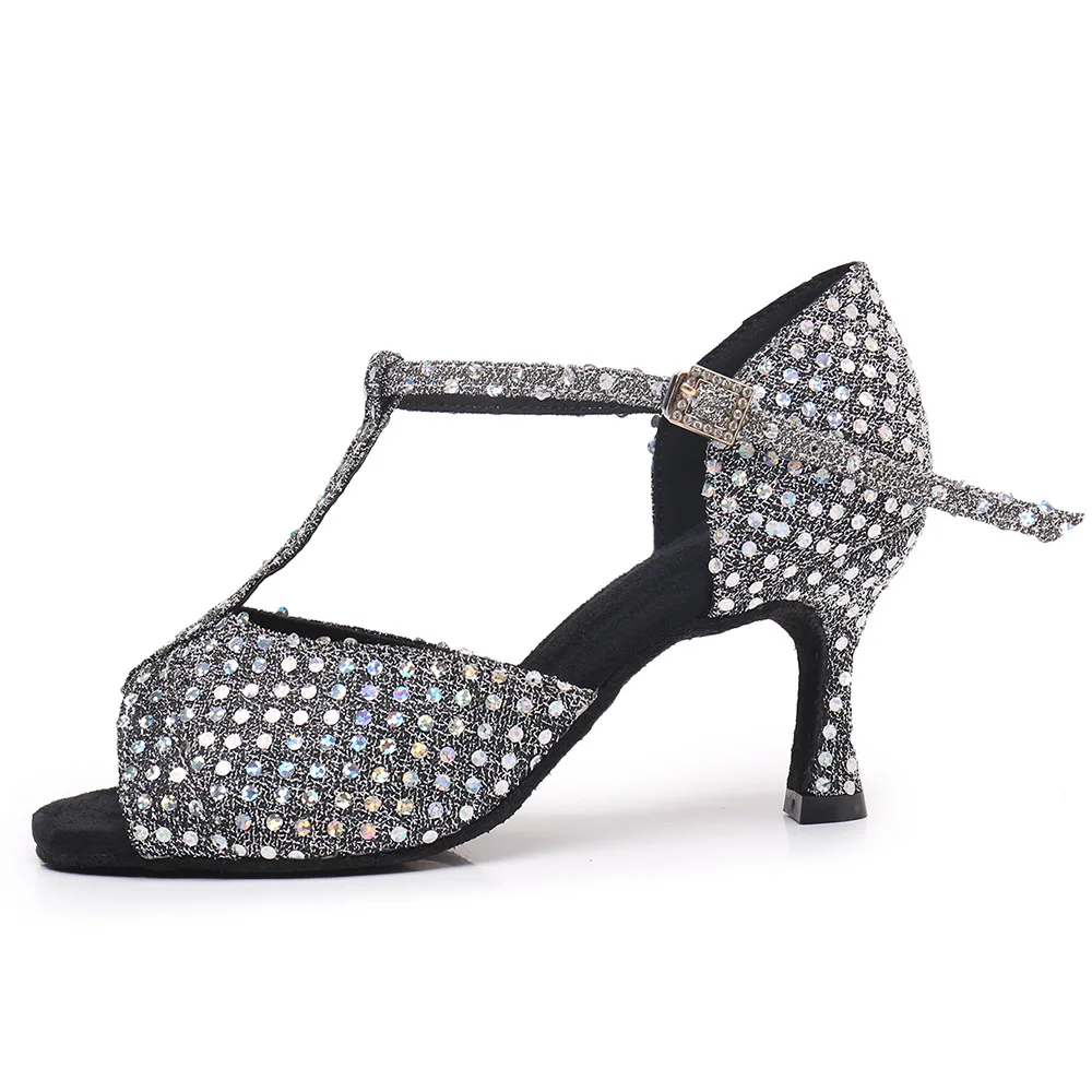 Female Adult Latin Dance Shoes Soft Soled Dance Shoes Girls Performance Practice Cha Cha Women Dance Shoes Shiny Diamond