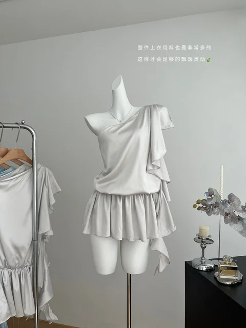 Camiseta sin mangas de satén con diseño Vintage francés para mujer