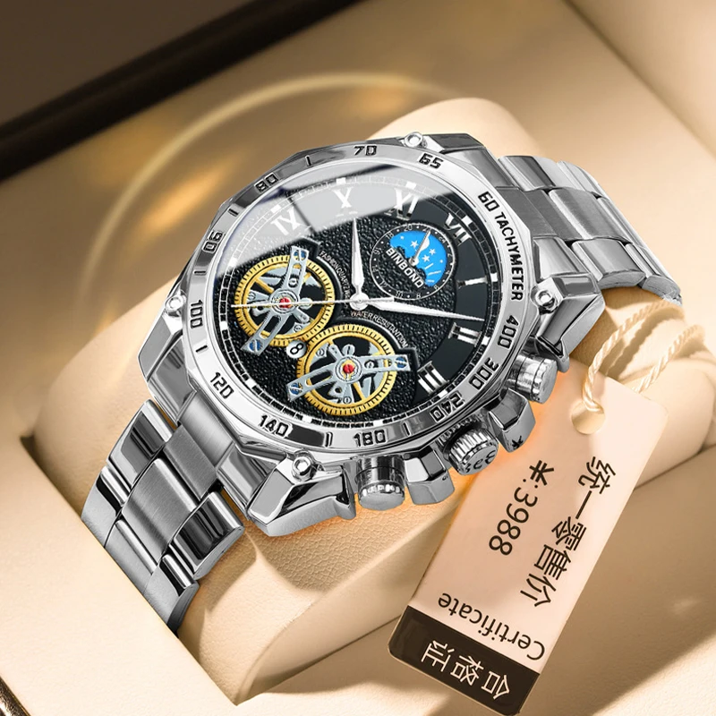 Double Tourbillon Men Watch Non-Fully Automatic Skeleton Mechanical Watch Multifunctional Fashionable Luminous Waterproof Watch windproof 125 cm large fully automatic folding umbrella for men sunny and rainy sunshade thickened waterproof sunproof umbrellas