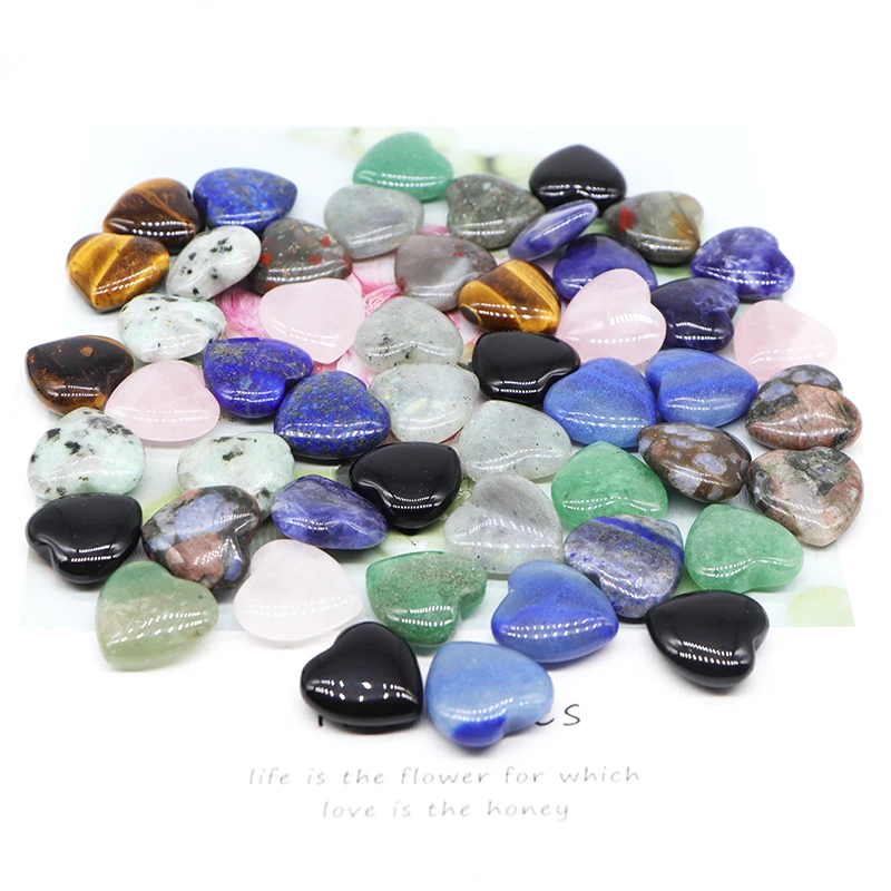 20pcs 20MM Natural Stone Crystal Agates Turquoises Gemstone Love Puff Heart Shaped No Hole Beads For DIY Making Jewelry Wholesal