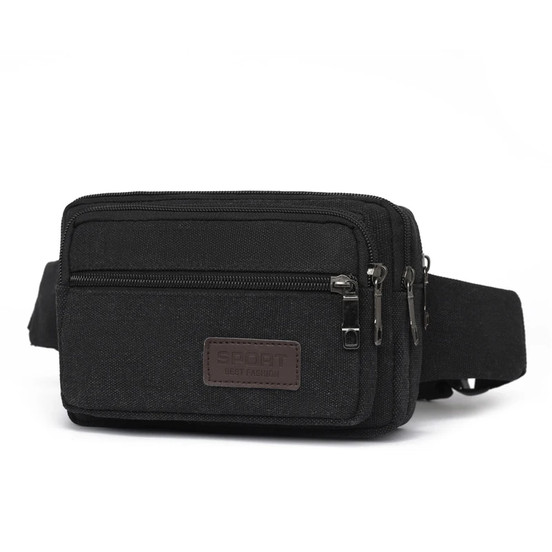 1 piece canvas waist bag with adjustable strap, light travel waist bag, large capacity, zipper closure, polyester lining - suita