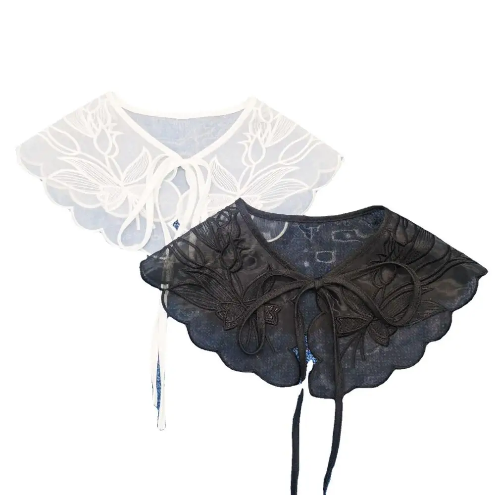 Nette Spitze Gefälschte Kragen frauen Bluse Cloud Schulter Schal Schal Bestickt Chiffon Abnehmbare Kragen Top Kleidung Zubehör – Detail 6