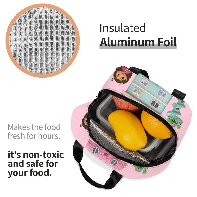 Lunch Tote Bag Bento Box Thermal Cooler for Gabbys Dollhouse Mercat Cat Women