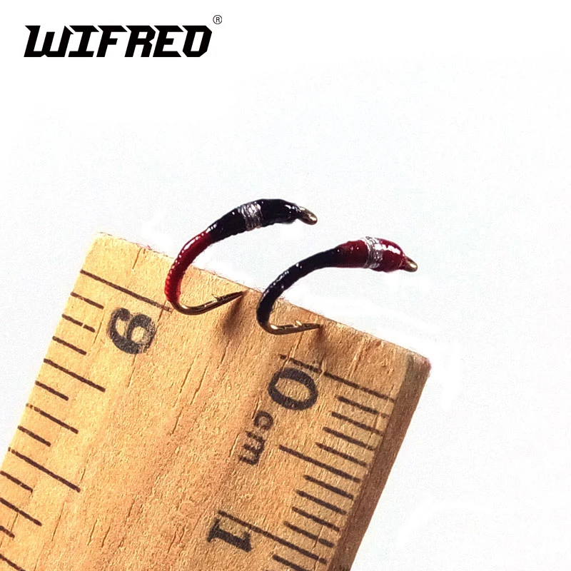 

Wifreo 6PCS #14 Red & Black Larva Pan Fish Fly White Fish Blue Gill Perch Fishing Nymph fly