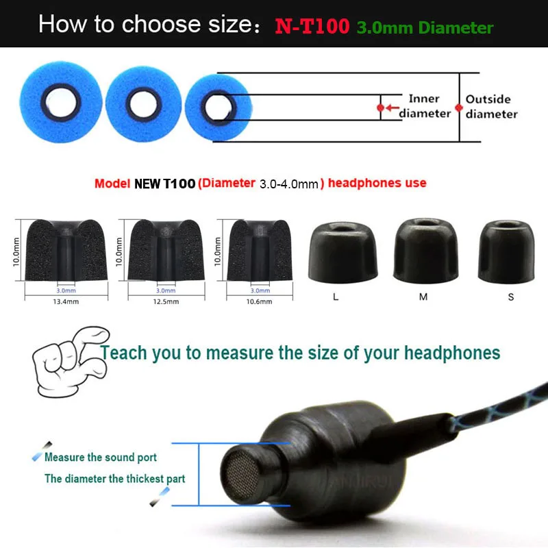Dicas de Espuma de Memória para Bocal Intra-auricular Tampões para Ouvidos T100 30 mm l m s Shure Se215 315 3040 mm Novo Pares - Image 5