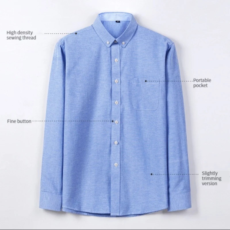 

100% Cotton Oxford Plaid Solid Color Striped Shirt Tops Casual Long Sleeve Shirt Slim Fit Shirt Men Camisa Social Korean Clothes