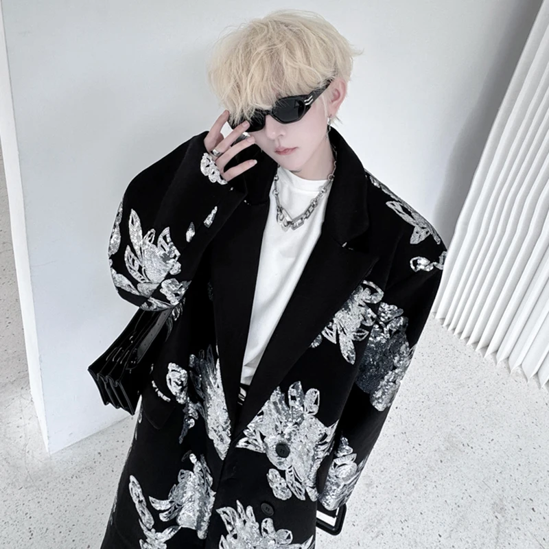 LUZHEN Autumn Winter High-end Long Woolen Coat Personalized Embroidery Pattern Trendy Streetwear Men Trench Coat LZ6940