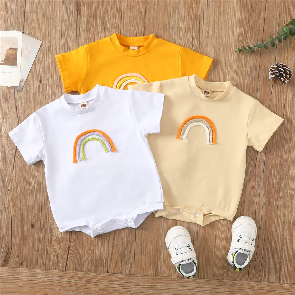 024 Months Simple Style Baby Girl Boy Rainbow Romper Toddler Casual