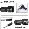 1/2" Square To 1/4" Hex Ratchet Socket Wrench Socket Adapter Spanner Set Drive Converter Universal Adaptive Impact Tool 2