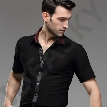 Summer Latin dance boy man short sleeve Latin shirts mens Cha Cha Samba Latin tops Rumba Tango Salsa modern ballroom dance shirt