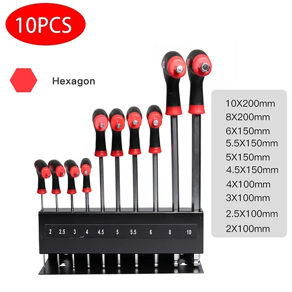Set di strumenti per chiavi a brugola con chiave esagonale con impugnatura a T da 10 pezzi Set di chiavi torx con impugnatura a T a stella con comodo supporto di archiviazione Strumento per cacciavite chiave inglese 8