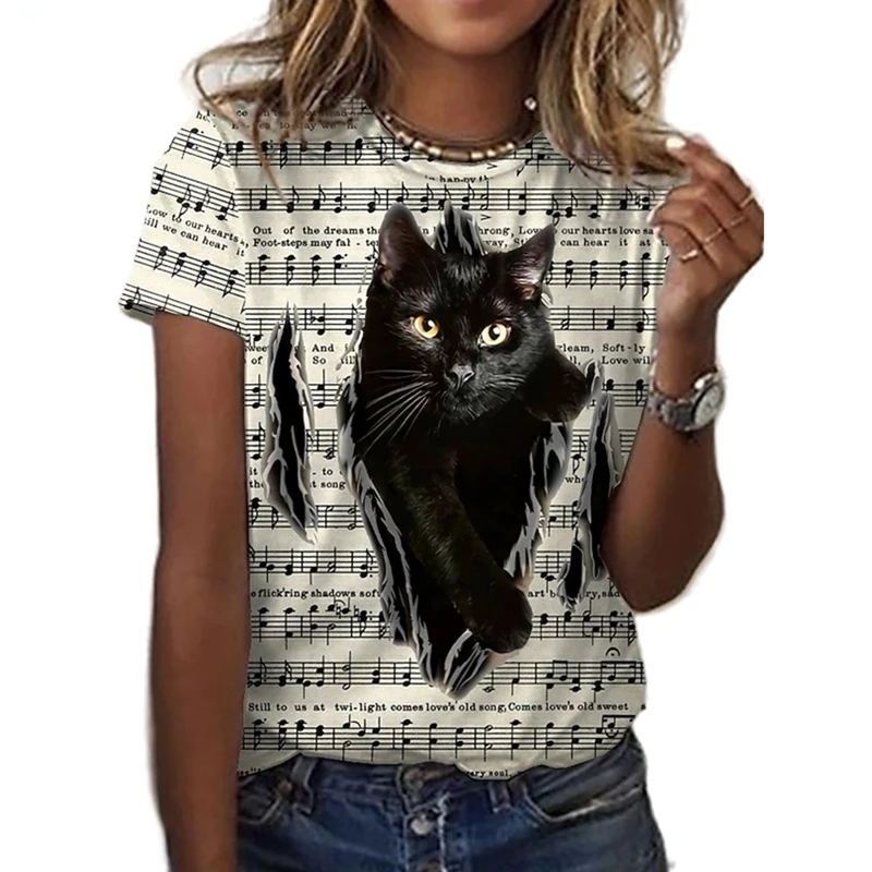 Summer Women's T-shirt Female Clothing Kawaii 3d Cat Print Aesthetic T Shirt Women Fashion Short Sleeved Top Casual Blouse 6XL