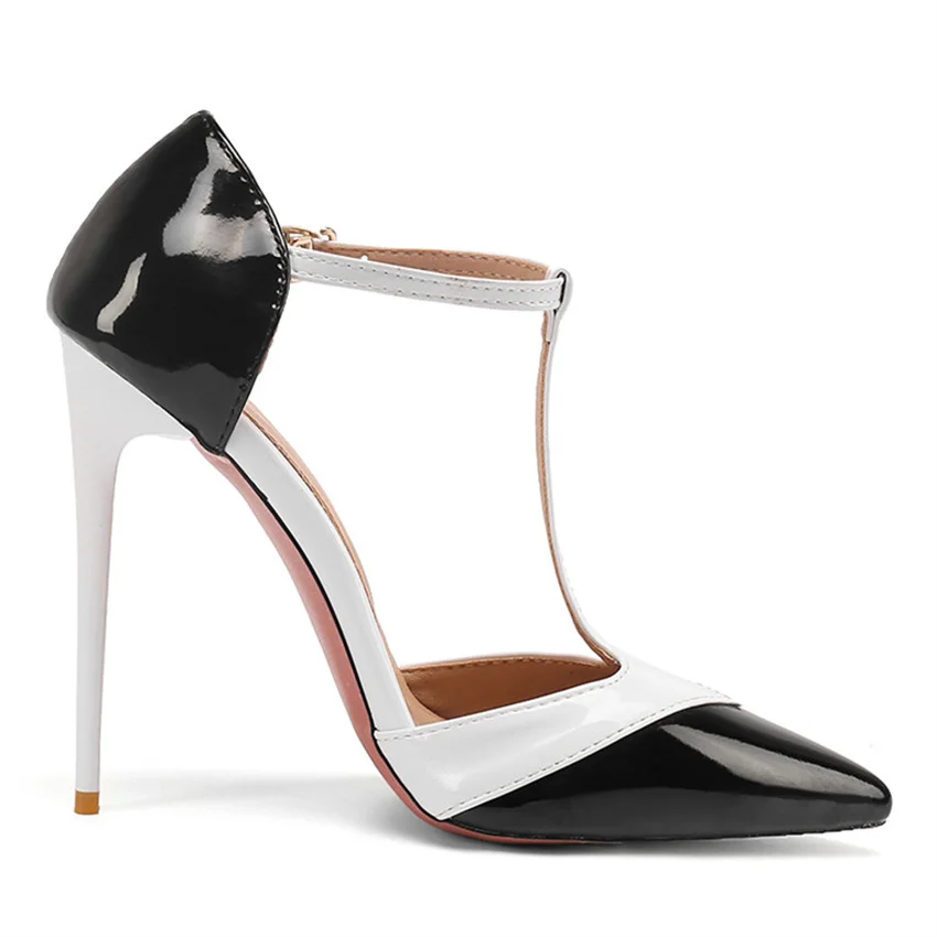 High Heels Women 12 CM High Heel Shoes Pumps T-Strap Woman Party Wedding Shoes Kitten Heels Plus Size 34 - 41 42 43 44 45 46 47