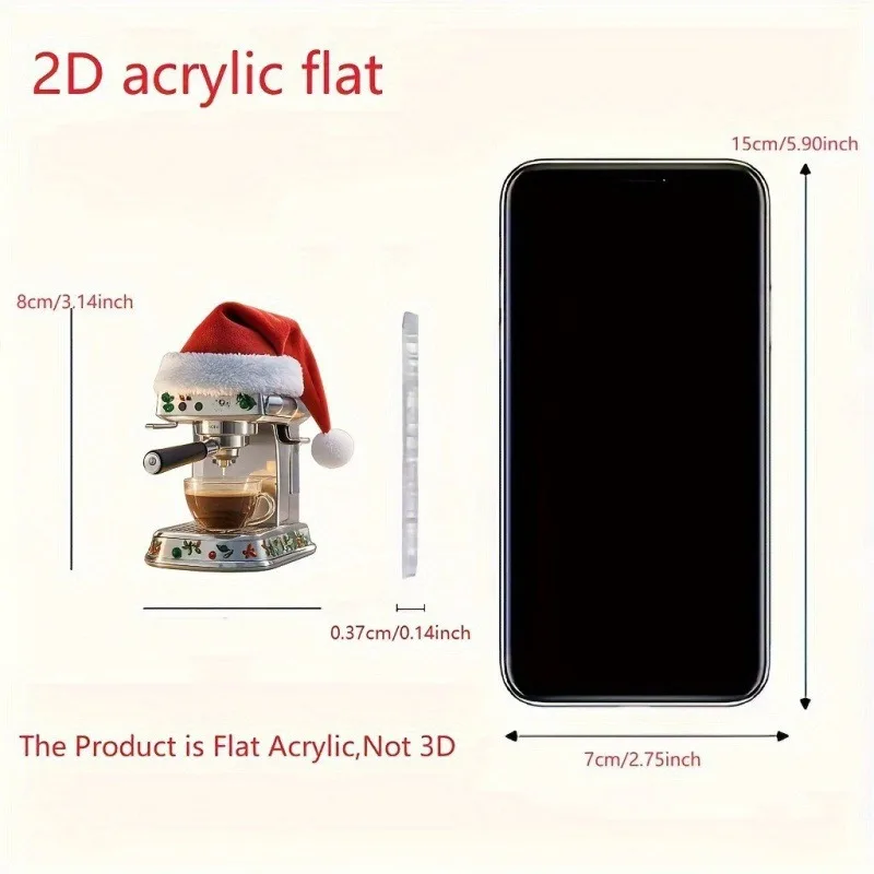 2D New Christmas Tree Red Hat Coffee Pot Charm - Car Interior Decoration, Festive Hanging Ornament for Holiday Vehicle Decor