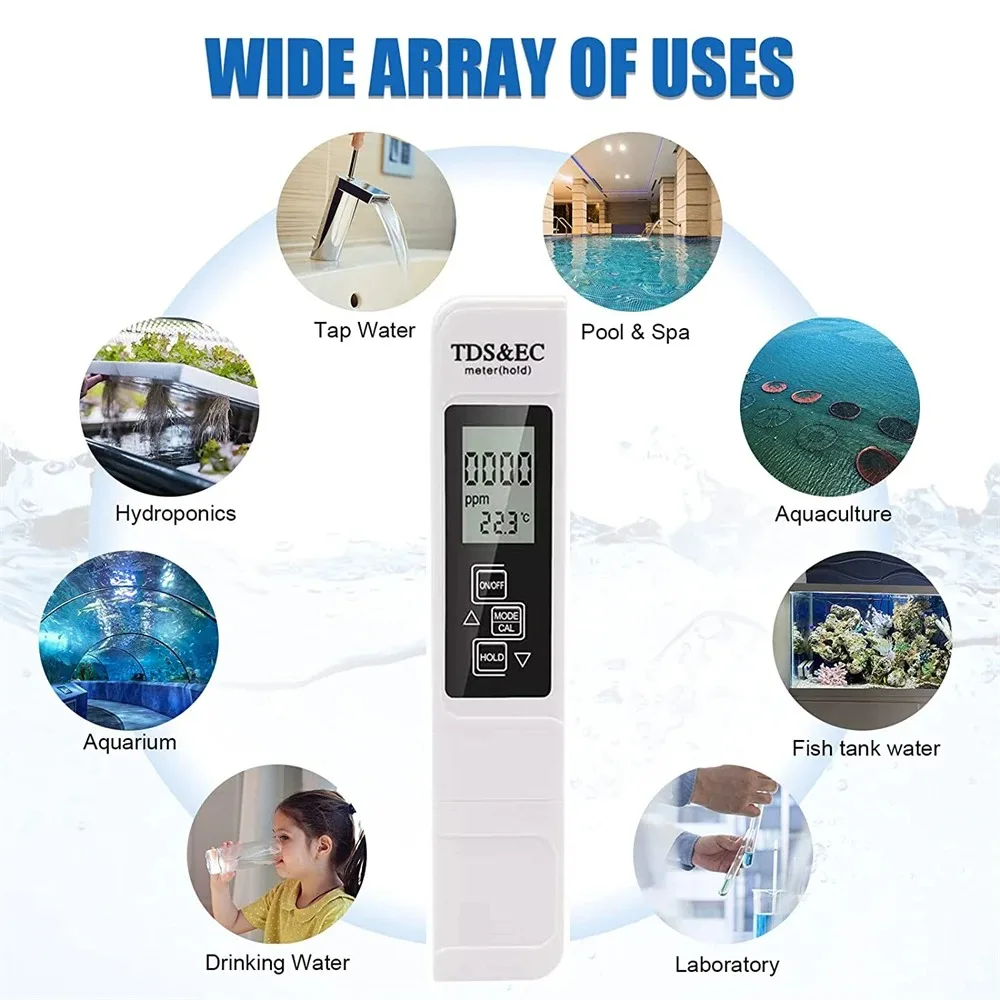 Water Tester Water Quality Detector Digital Water Quality Tester TDS EC Meter Range 0-9990 Multifunctional Water Purity Temperature Meter TEMP PPM Tester