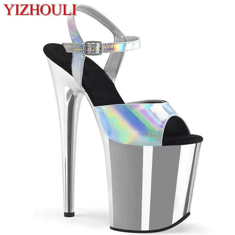 

20 cm sexy silver vamp, 8 inch electroplated stiletto sandals/pole dance performance, fashion stage dance shoes