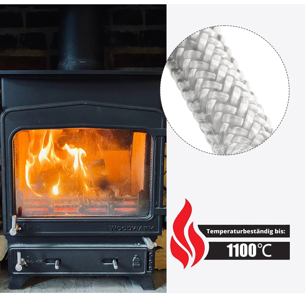 6/8/10/12mm Stove Rope Fireplace Sealing Rope Gasket Door Cord Log Wood Burning Stove High Temperature 2m Length Sealing