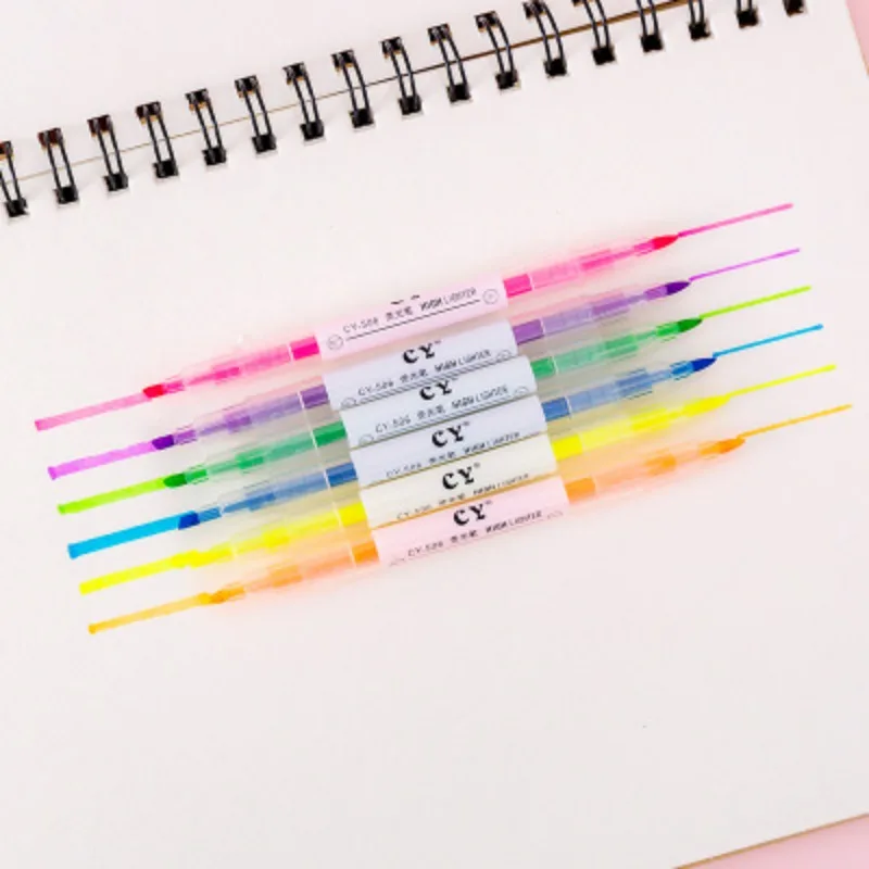 6 Colors/Set Double Headed Highlighter Markers Pens Stationery Office School Supplies highlighter marker,highlighter pen,marker pen