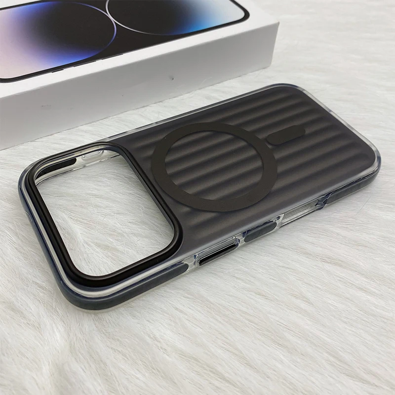 Trendy 3D Stripes Magnetic Phone Case with Frosted Soft Edge and Matte Back Cover