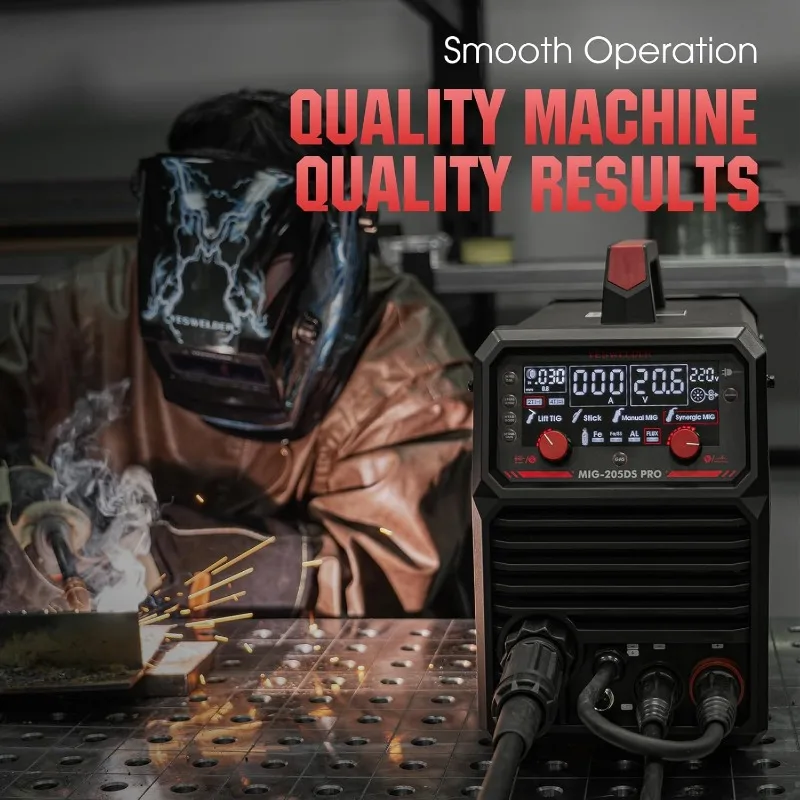 YESWELDER MIG-205DS MIG Welder, 200Amp 110/220V Dual Voltage MIG Welding Machine, 5 in 1 Gas MIG/Flux Core MIG/Spool 4