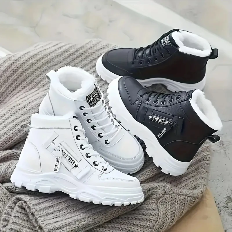 Designer Sneakers for Women Casual High Top Shoes Womens Winter Plush Lined Warm Shoes Thick Lace-up Sports Size 43 women shoes casual sneakers women sneakers