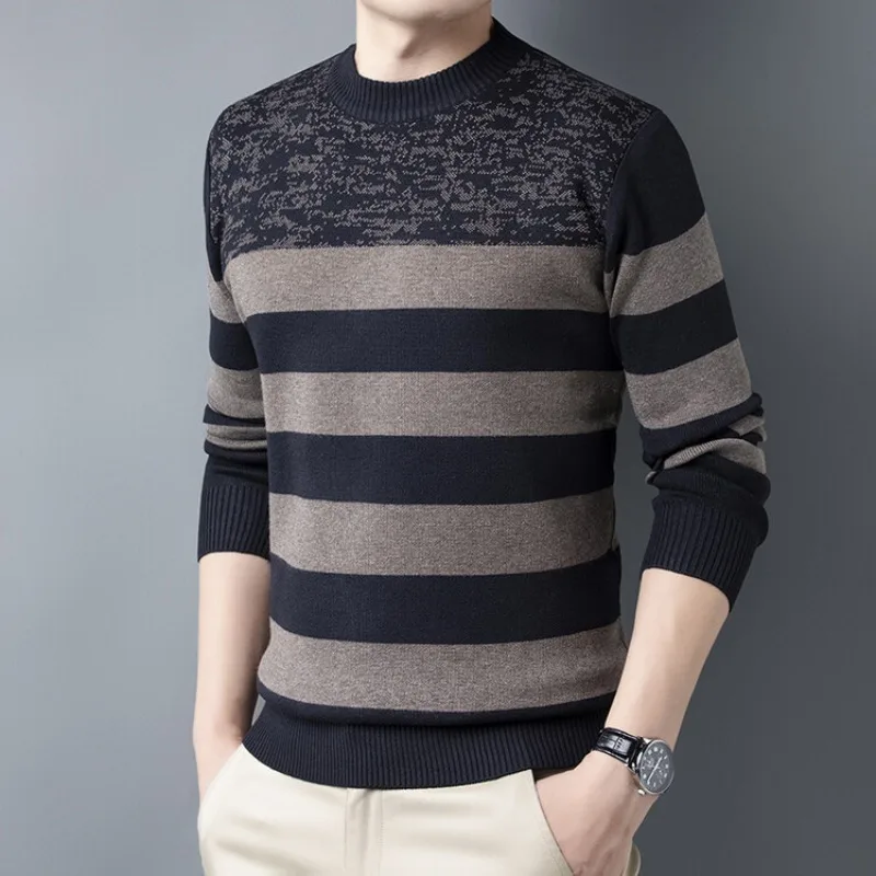 2023 Fall and Winter New Men's Striped Round Neck Long-sleeved Sweater Fashion Casual Men's Warm Knitted Sweater fall and winter new men s striped printed round neck sweater fashion casual daily versatile pullover knit sweater