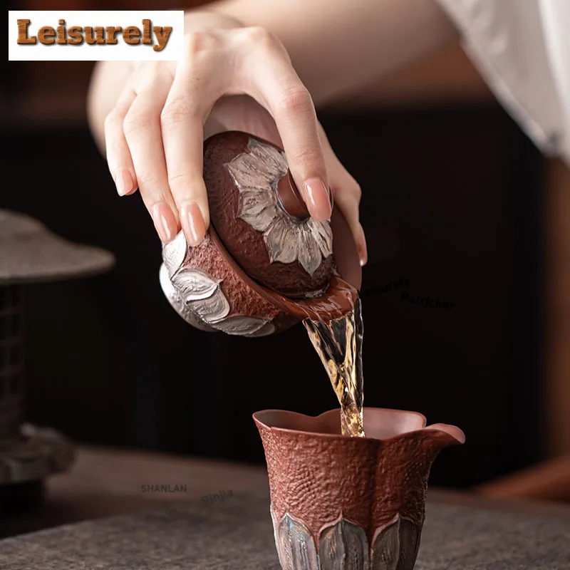 120ML Sier-plated Clear Lotus Gaiwan Zen Tea Tureen Household Tea Bowl With Lid Kit Tea Brewing Cover Bowl Drinkware Ornaments